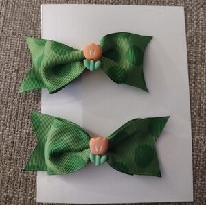 Green Bow Hair Clips for Kids